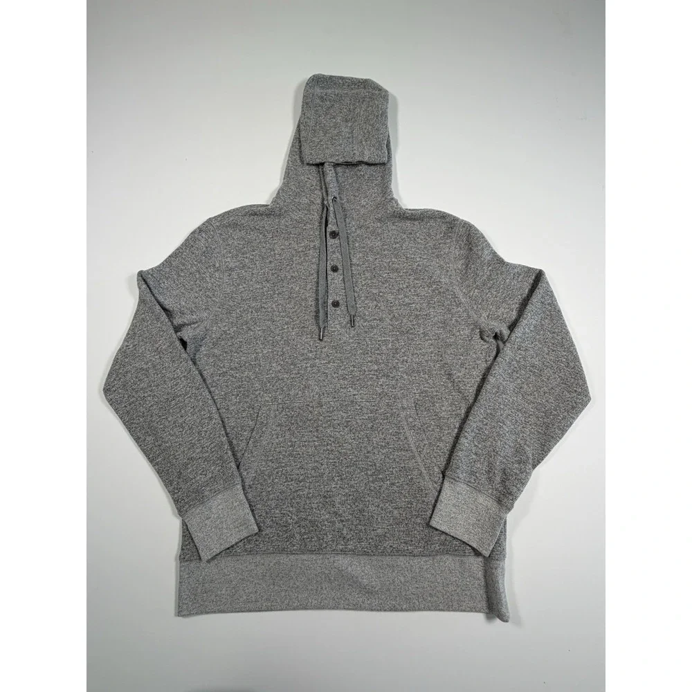 Banana Republic Hoodie Mens Medium Gray Ultra Soft Waffle Henley Hoodie Thermal